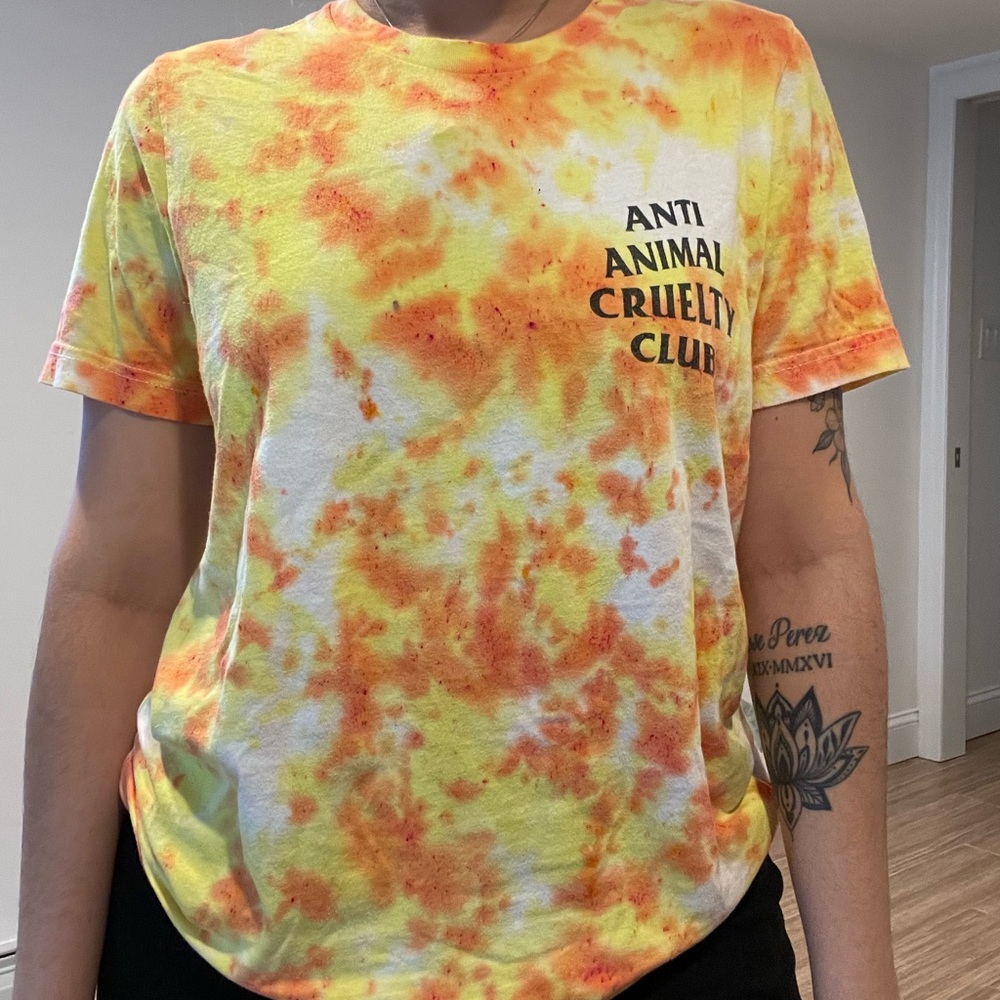 Hand dyed Anti Animal Cruelty tye dye shirt
